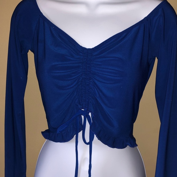 Royal blue off the shoulder crop top - Picture 2 of 2
